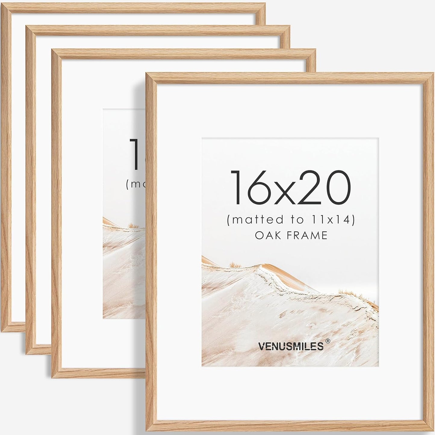 16x20 Picture Frame Set of 4 Natural Solid Oak Frames