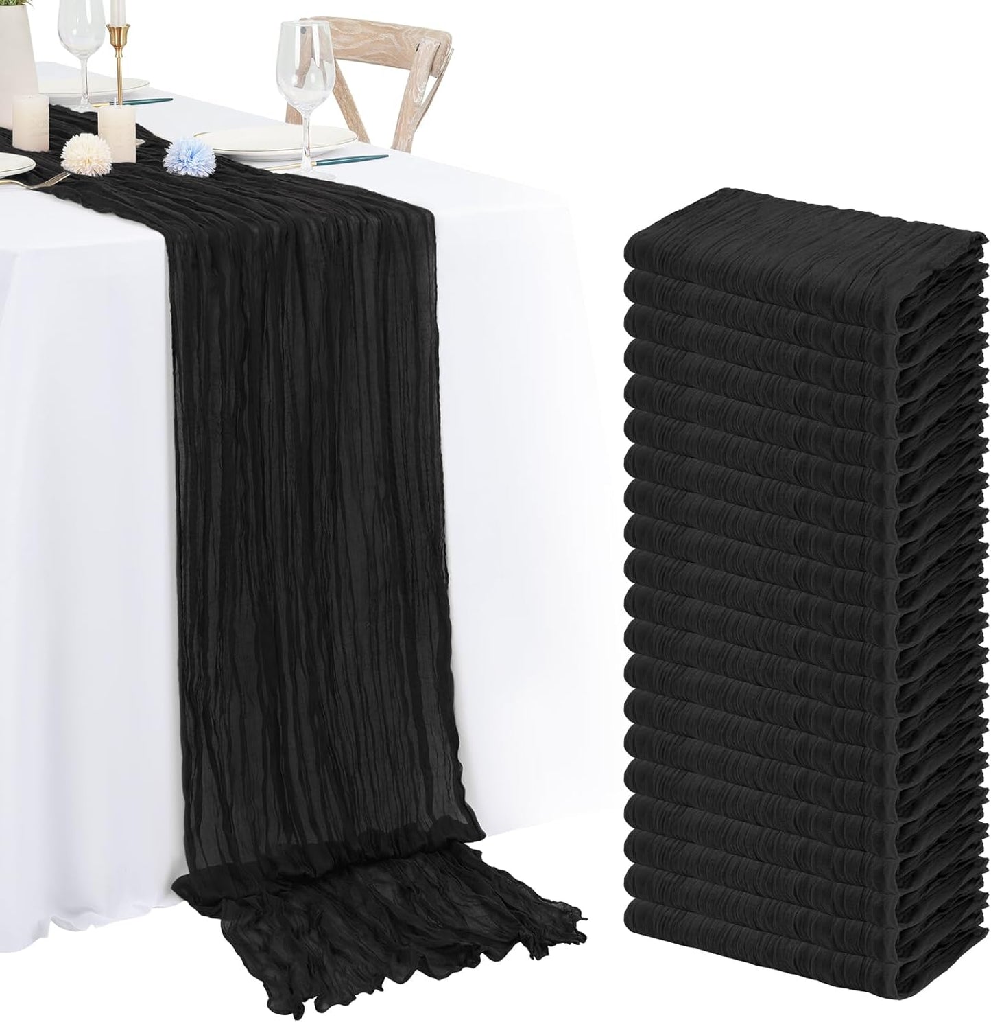 20 Pack Black Cheesecloth Table Runner for Rustic Decor Events