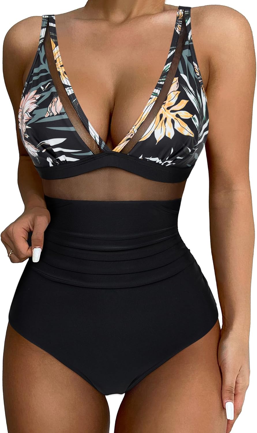 SUUKSESS Women Sexy Mesh Tummy Control Swimsuit for Summer Fun