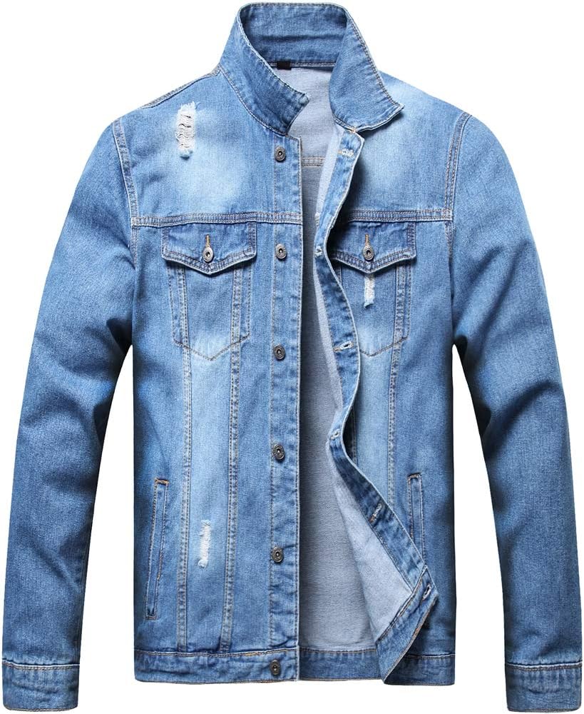 LZLER Men's Distressed Denim Jackets for Trendy Fashion Style