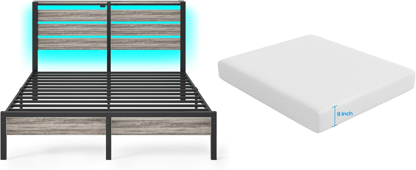 Rolanstar Full Size Bed Frame with LED and Charging Station