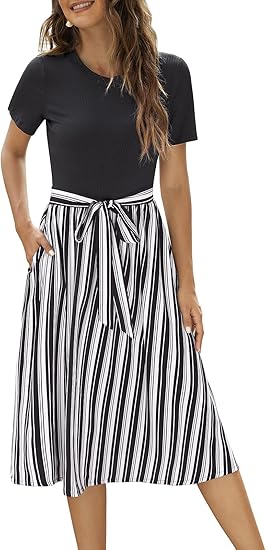 Zattcas Women Summer Dress Short Sleeve Modest Casual Midi Dress