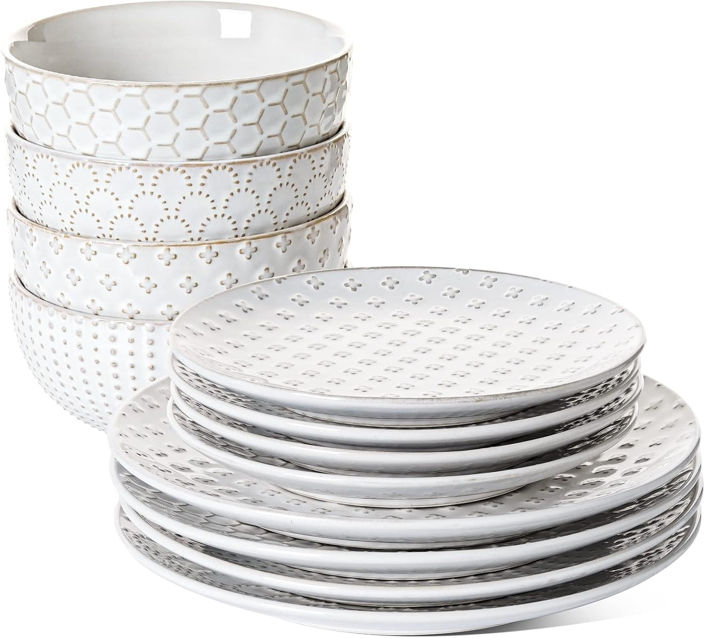 LE TAUCI Dinnerware Sets 12 PCS - Elegant Ceramic Plates & Bowls