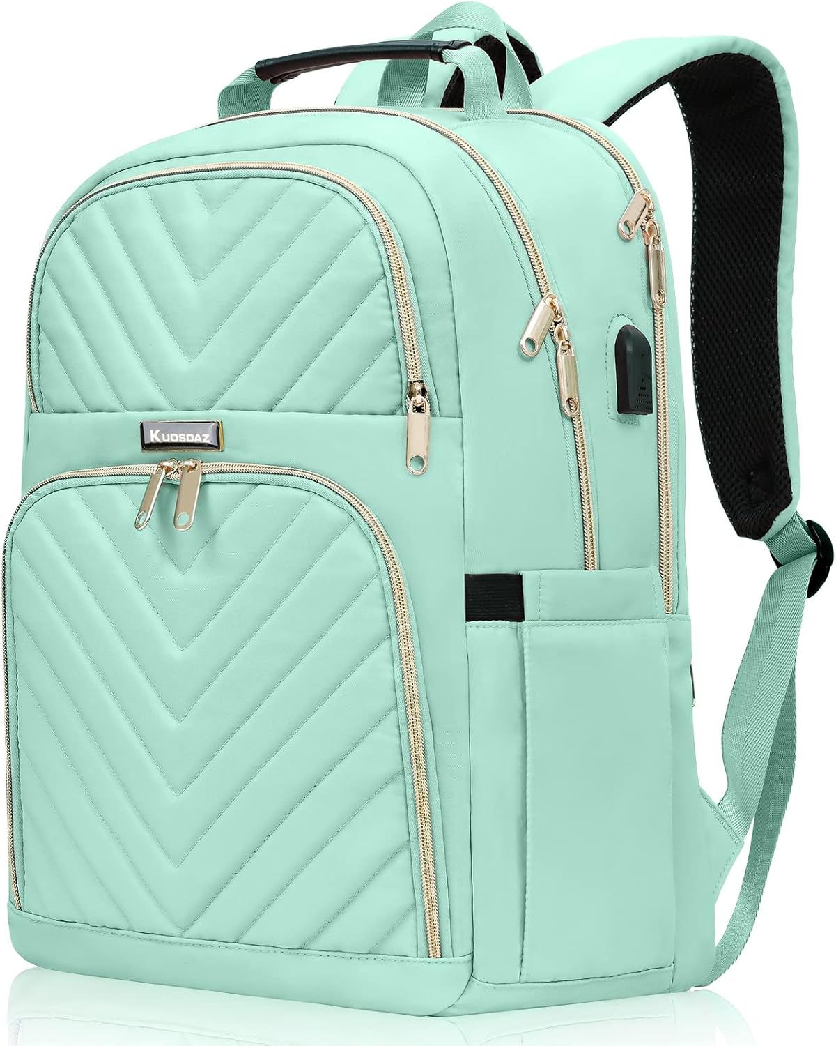Stylish Teal Quilted Laptop Backpack with USB Charging Port