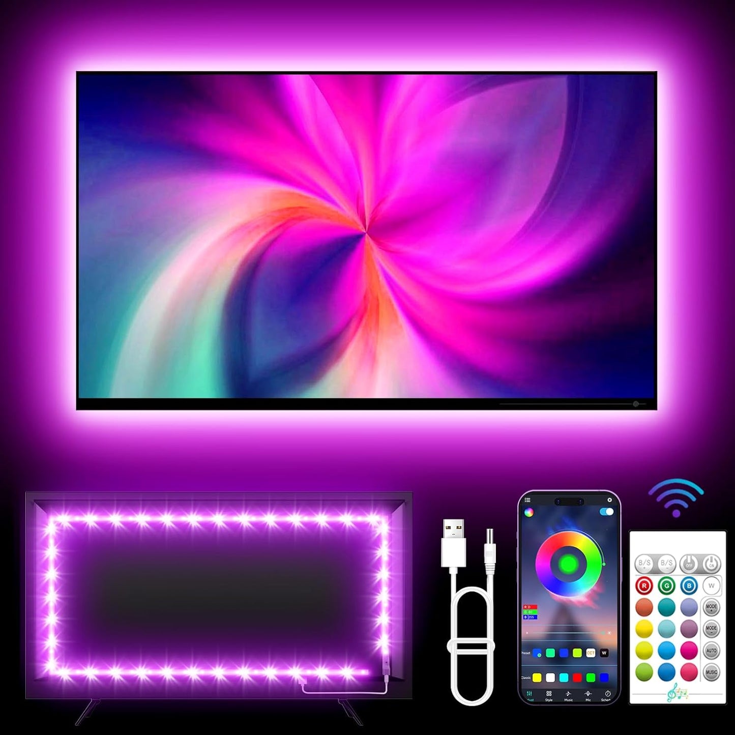 Immerse in Color: 13.1FT RGB TV Backlights, Music Sync & Remote Control - Perfect for Gaming/Bedroom