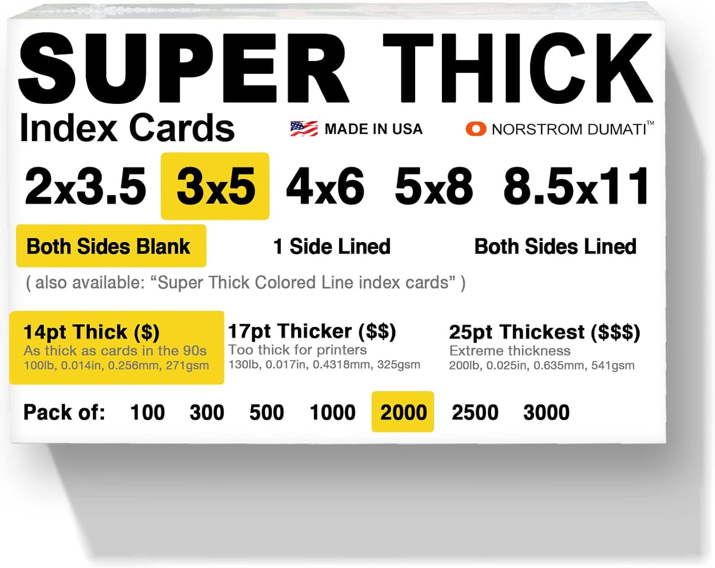 2000 Super Thick Index Cards - 3x5 Blank Un-Ruled Quality
