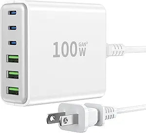 USB C Fast Charger Block 100W Compact 6 Port Charging Station