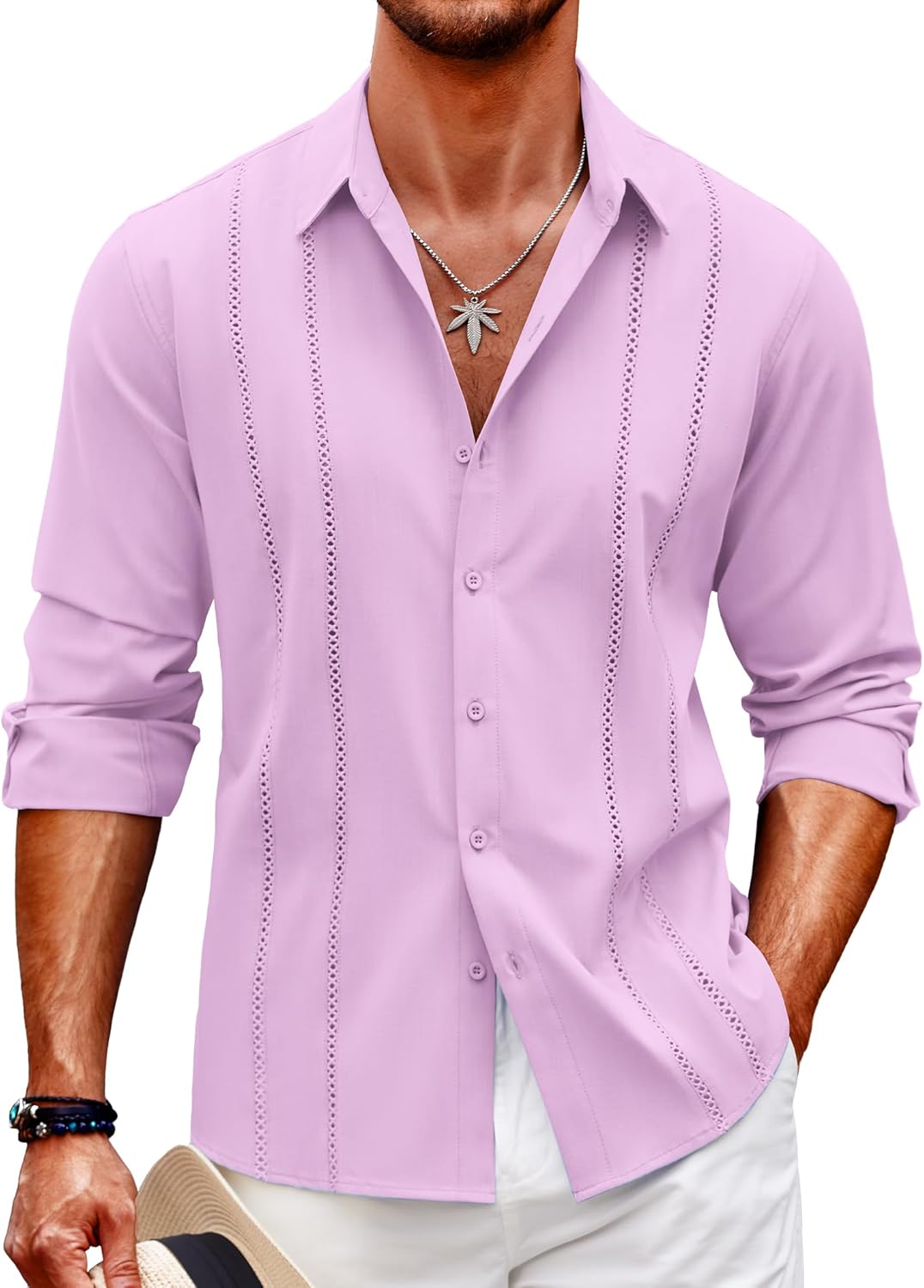 COOFANDY Mens Cuban Guayabera Shirt for Summer Beach Style
