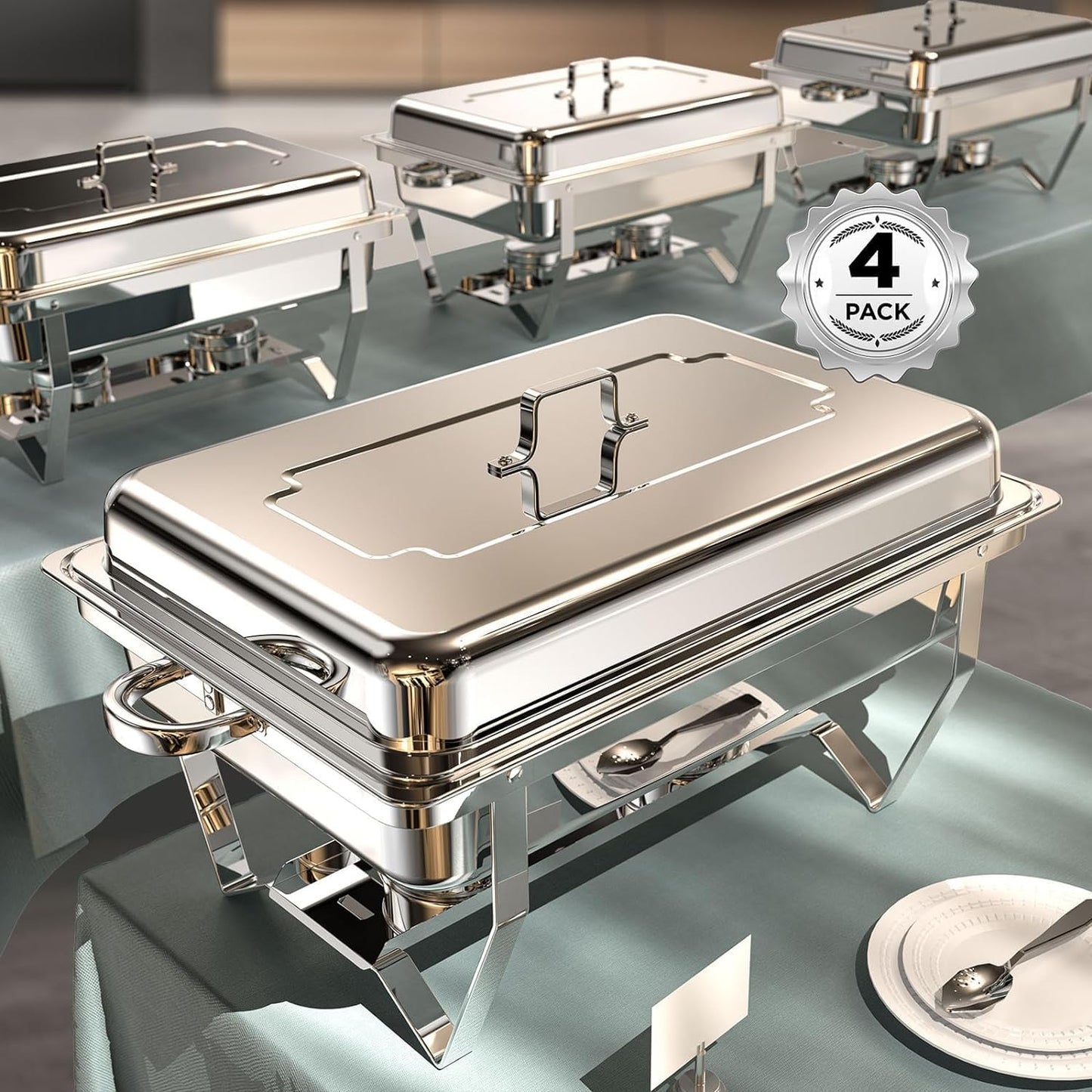 Chafing Dishes for Buffet Set - 4 Pack, 9QT Food Warmers