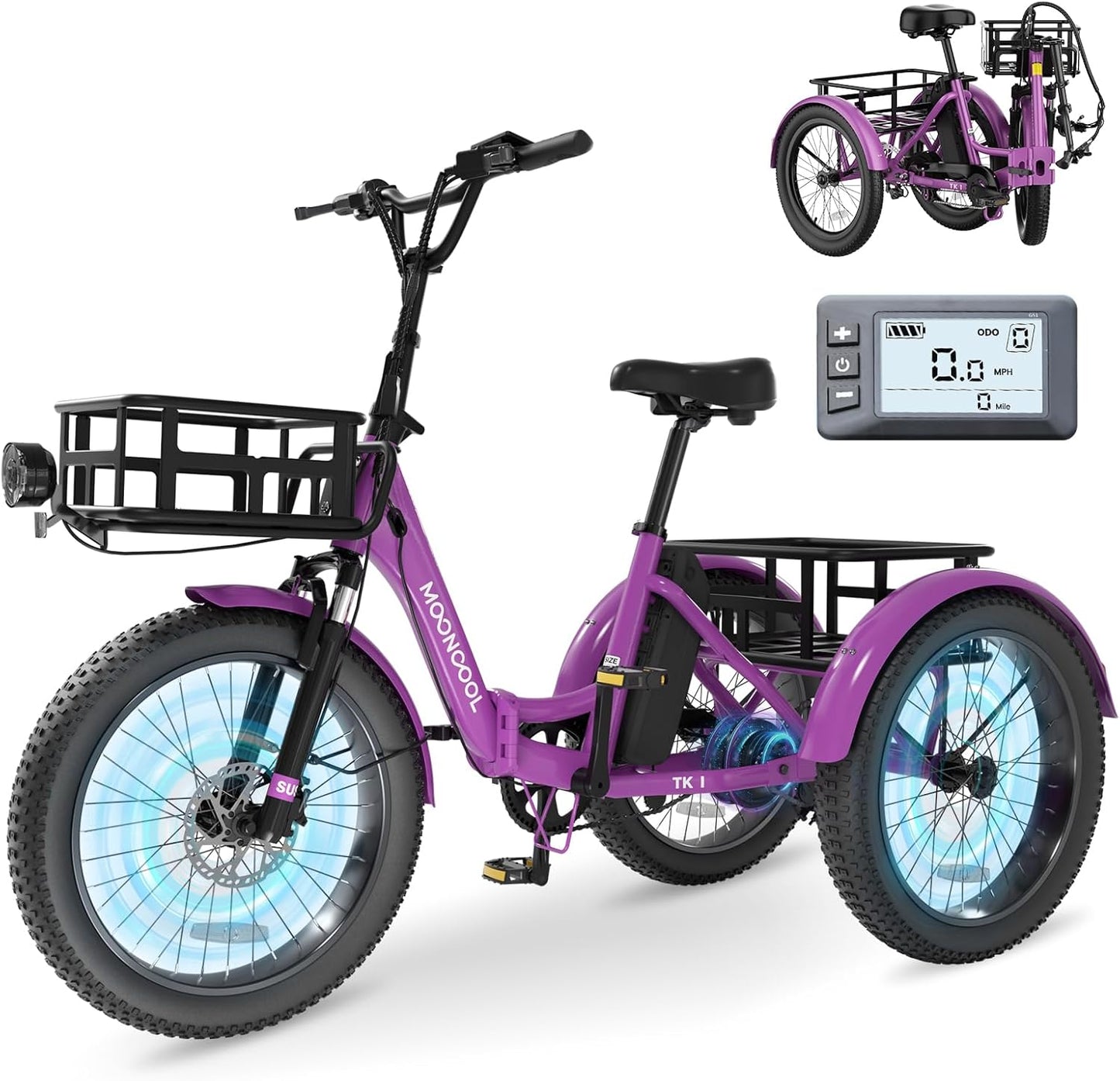 MOONCOOL Electric Tricycle for Adults with Removable Battery