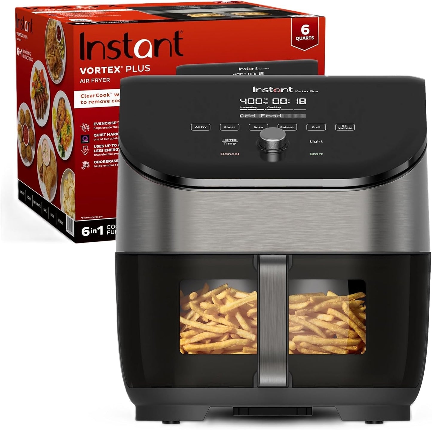 Instant Vortex Plus Air Fryer: 6-in-1, Odor Erase, 100 Recipes