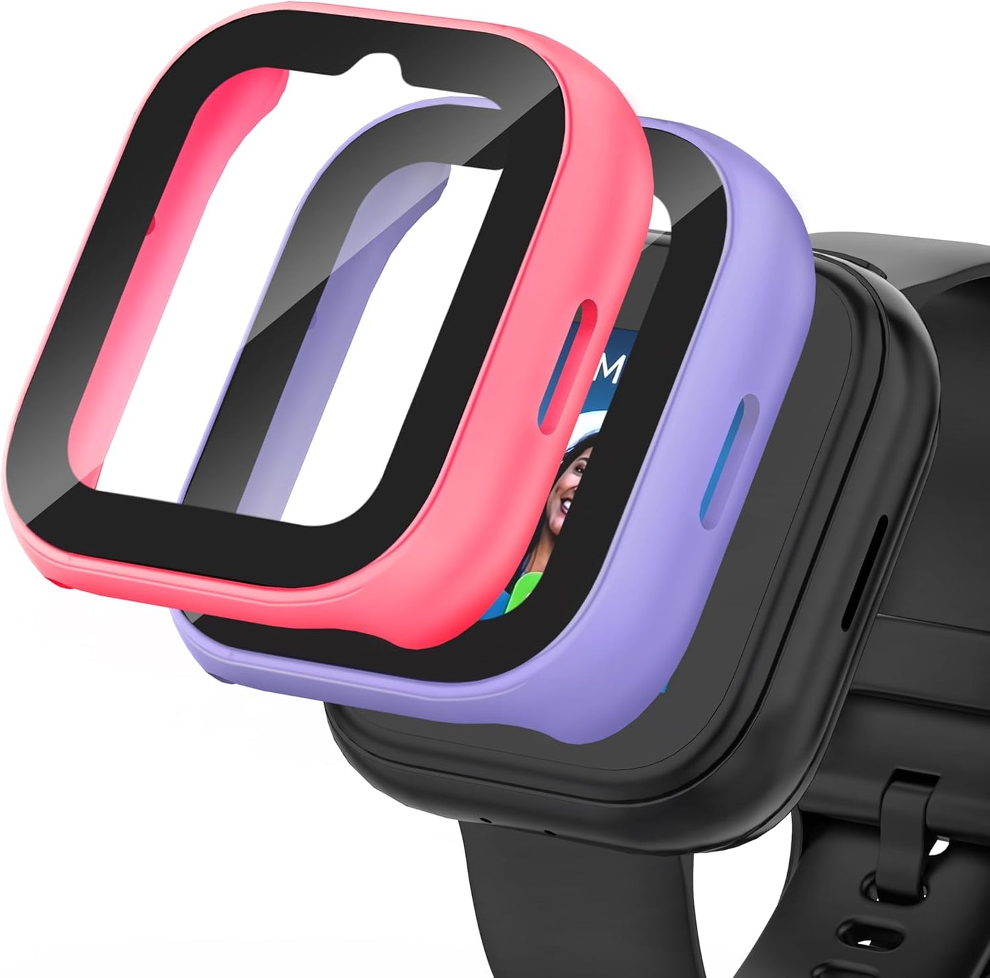 Kids Watch 2 Screen Protector & Case Combo, Purple+Pink