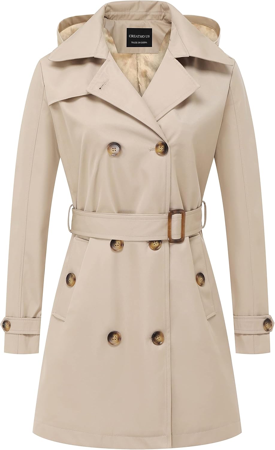 CREATMO US Women's Trench Coat - Classic Double-Breasted Style