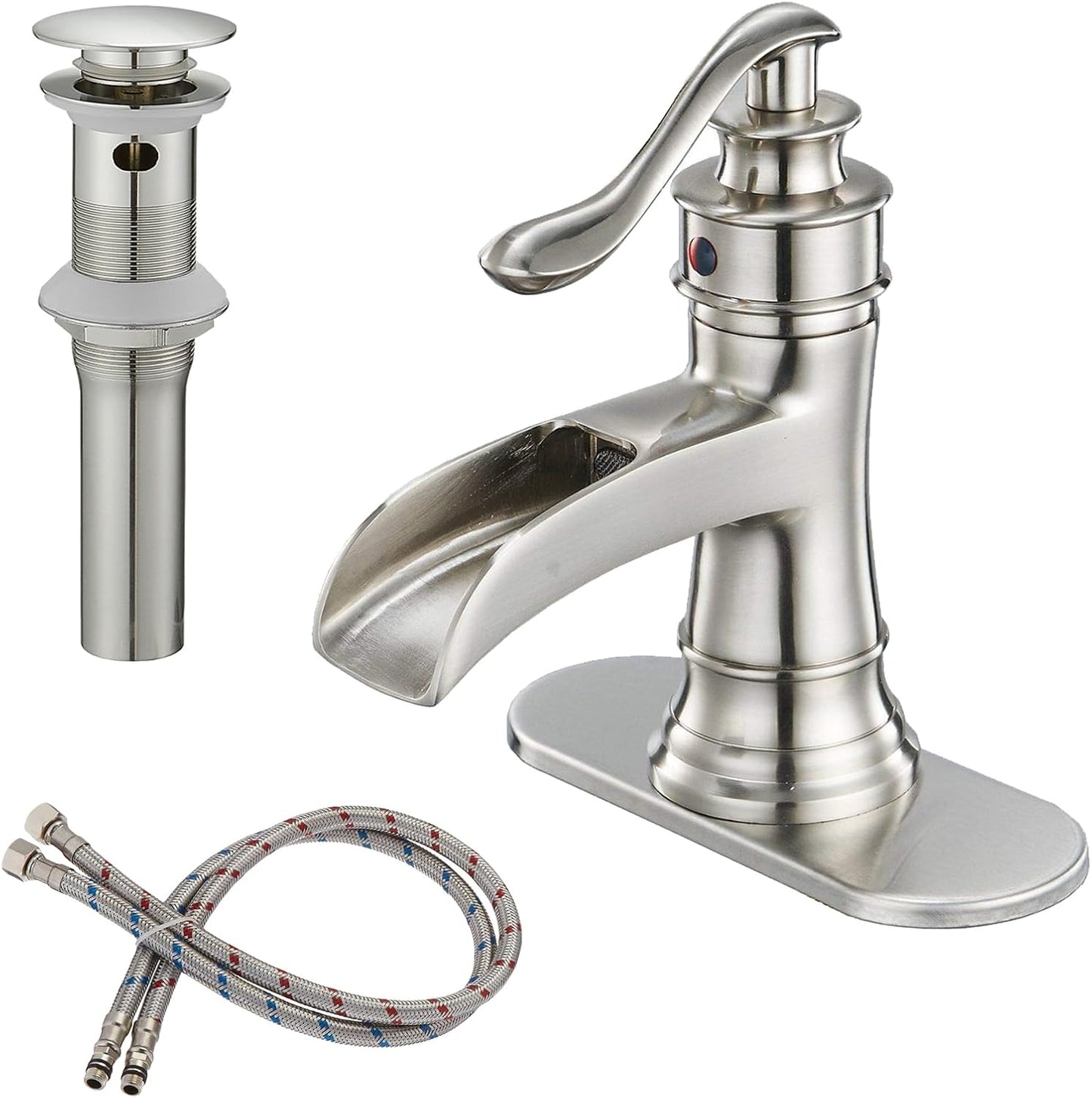 BWE Bathroom Faucet Brushed Nickel Waterfall Design for Sinks