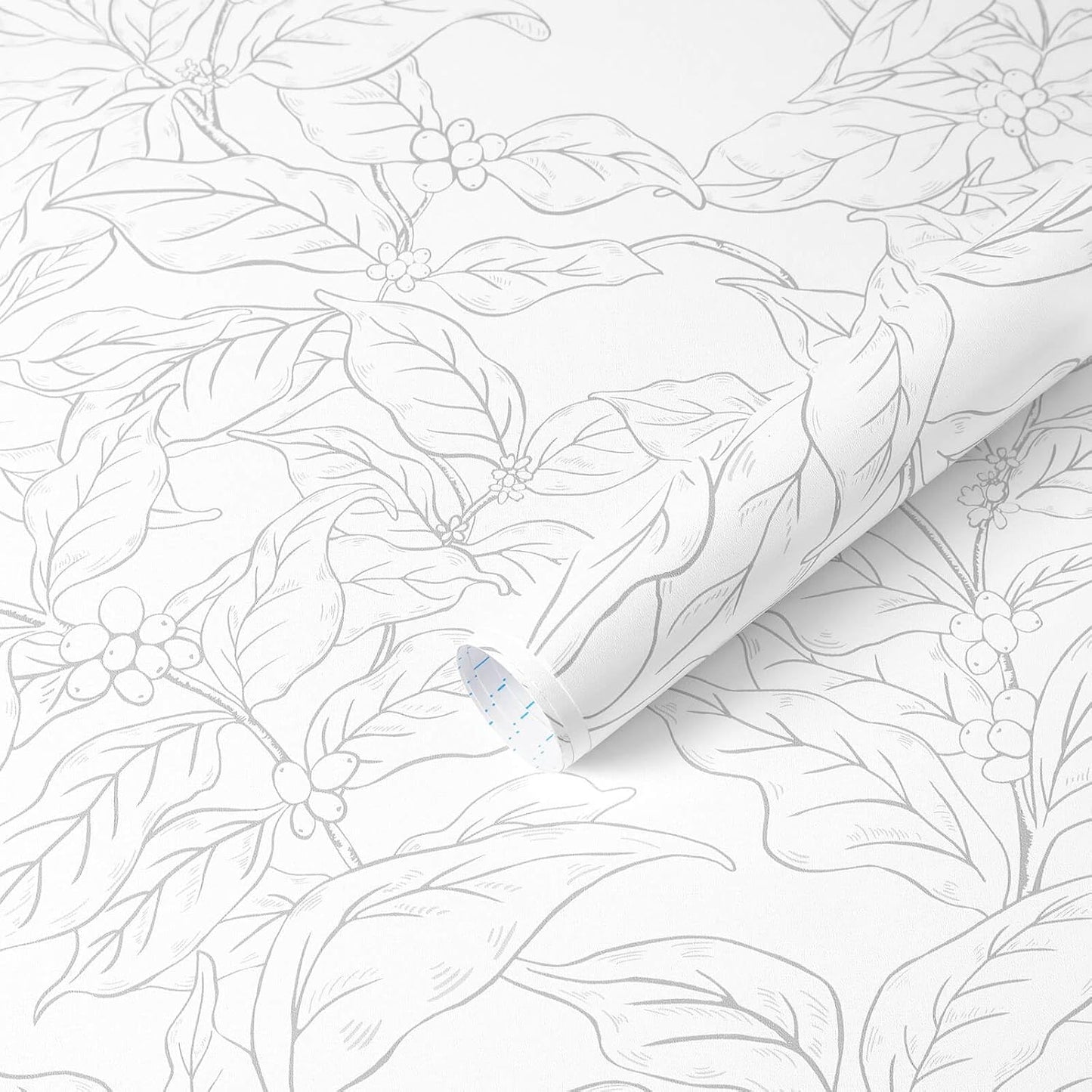 Peel and Stick Wallpaper for Boho Leaf Decor in Grey and White