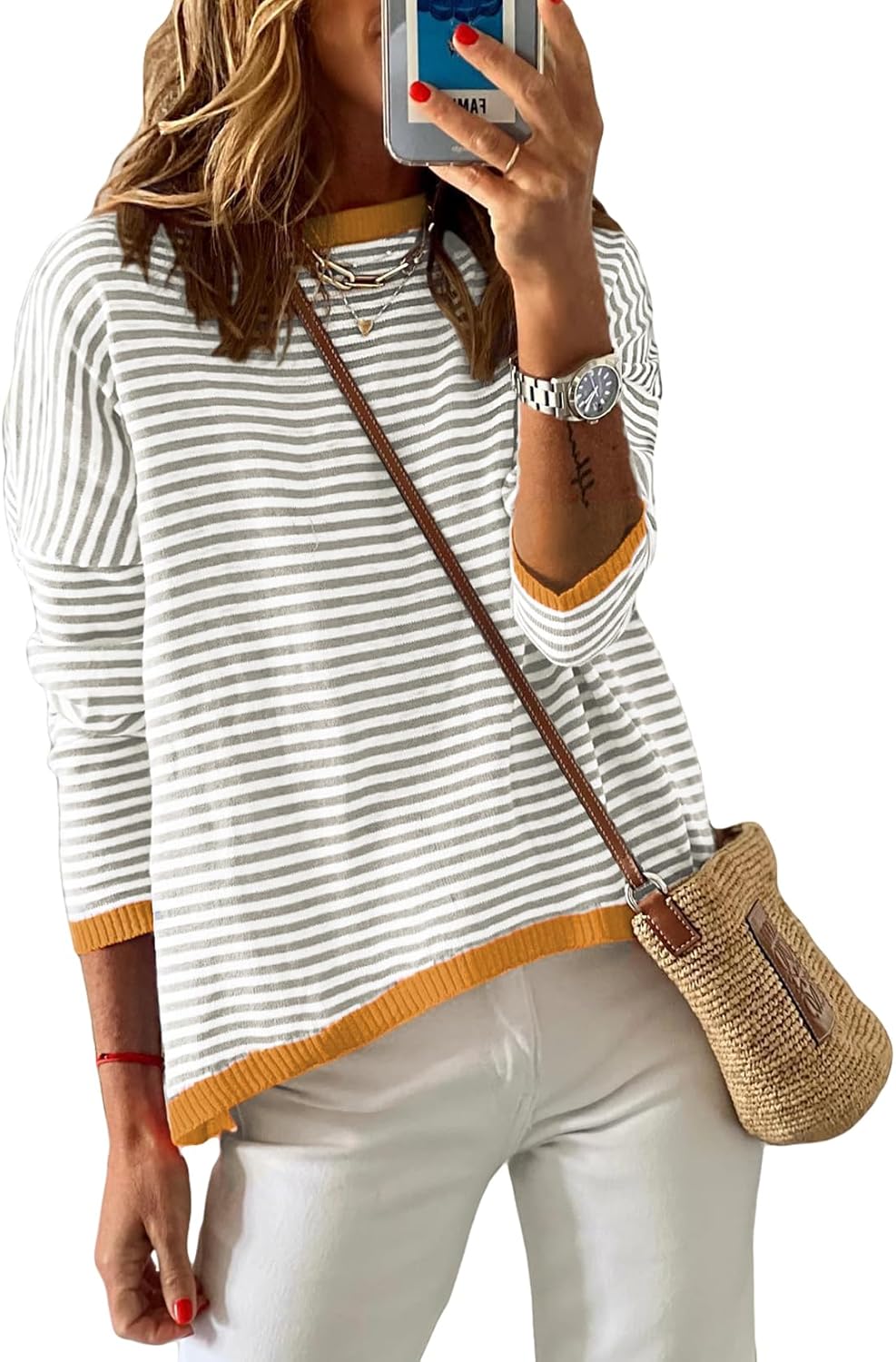 Womens Lightweight Cotton Sweaters Long Sleeve Crew Neck Style