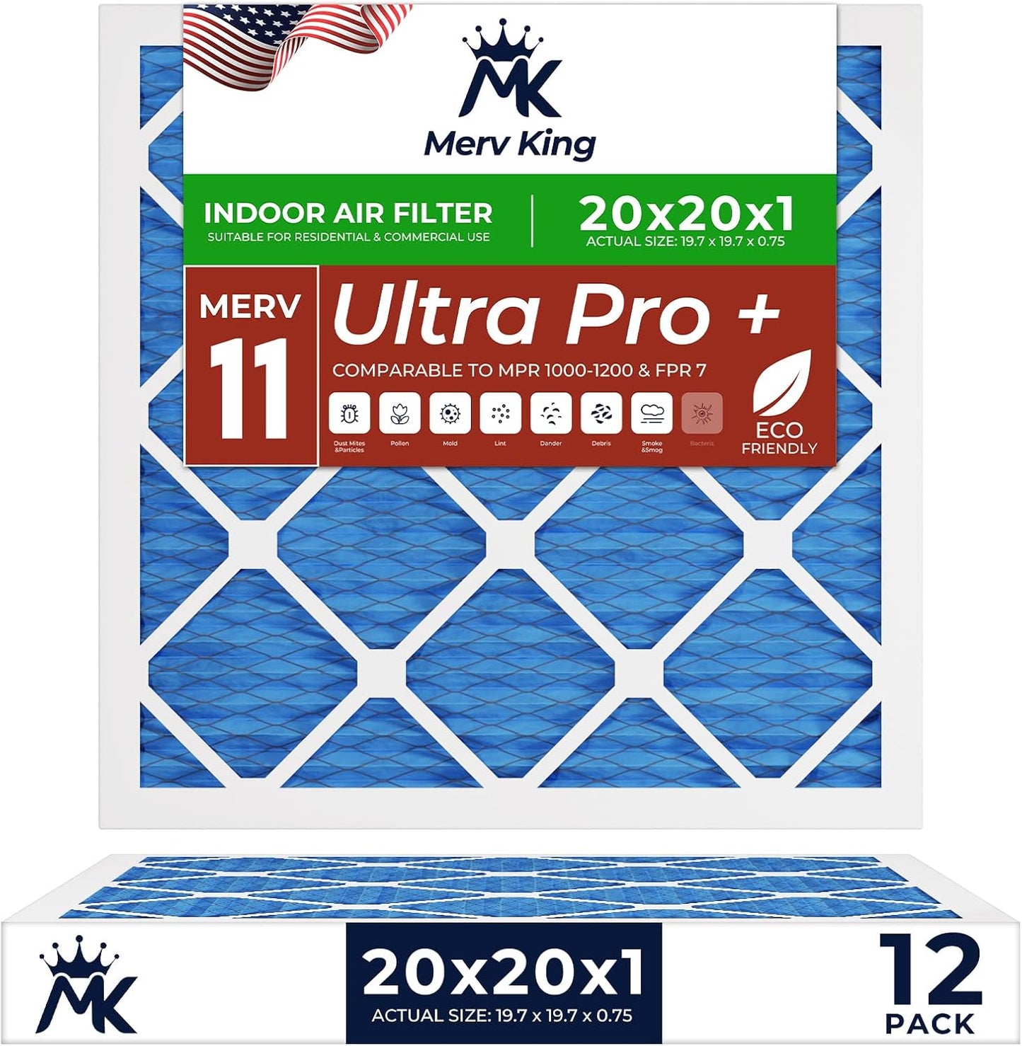 MervKing 20x20x1 Air Filter - MERV 11 for Clean Air Quality
