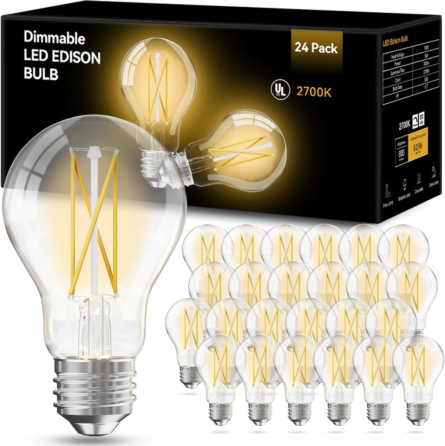 Vintage LED Edison Bulbs - Dimmable 24 Pack for Home Use