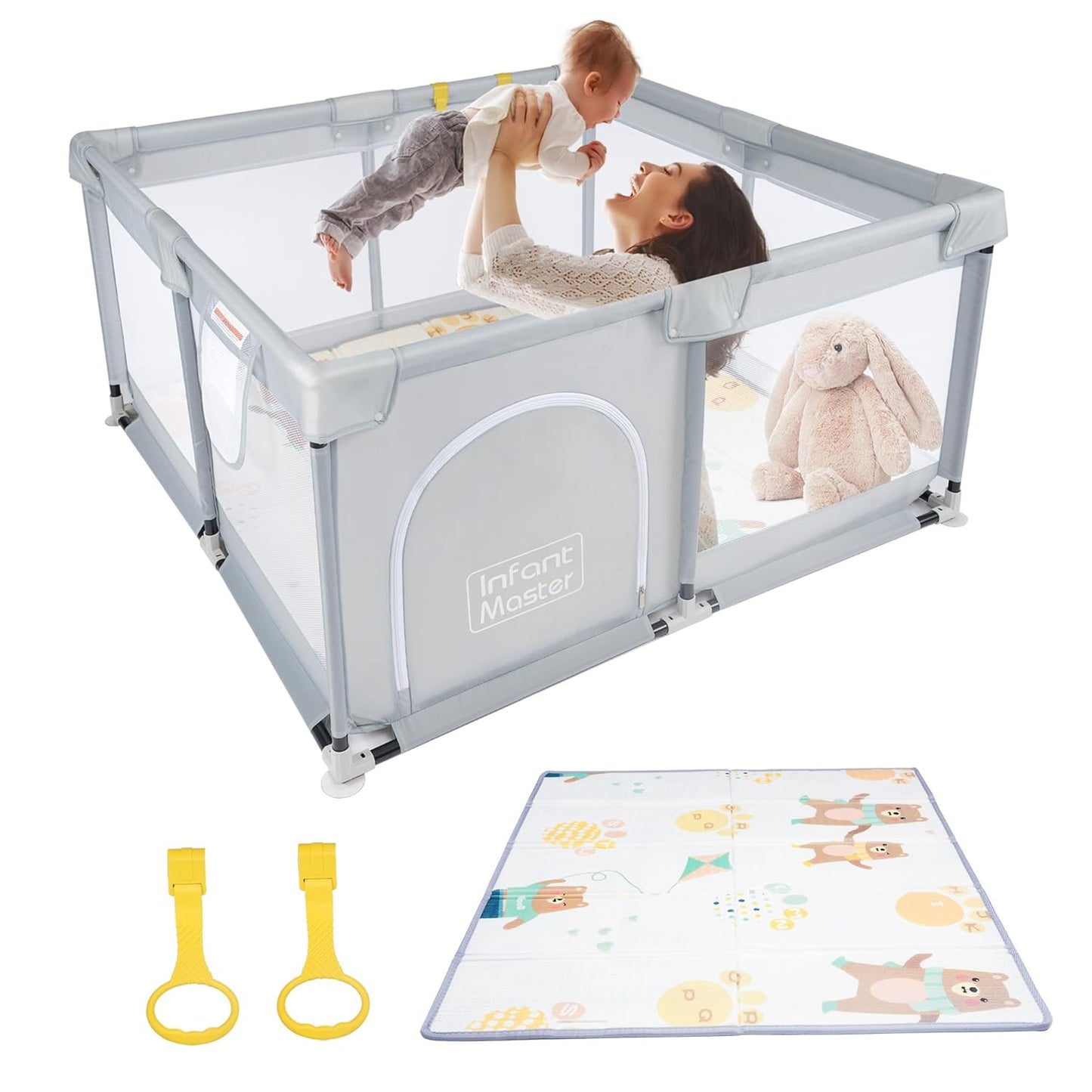 Portable Baby Playpen with Zipper Entrance - Keep Your Baby Safe on-the-go!
