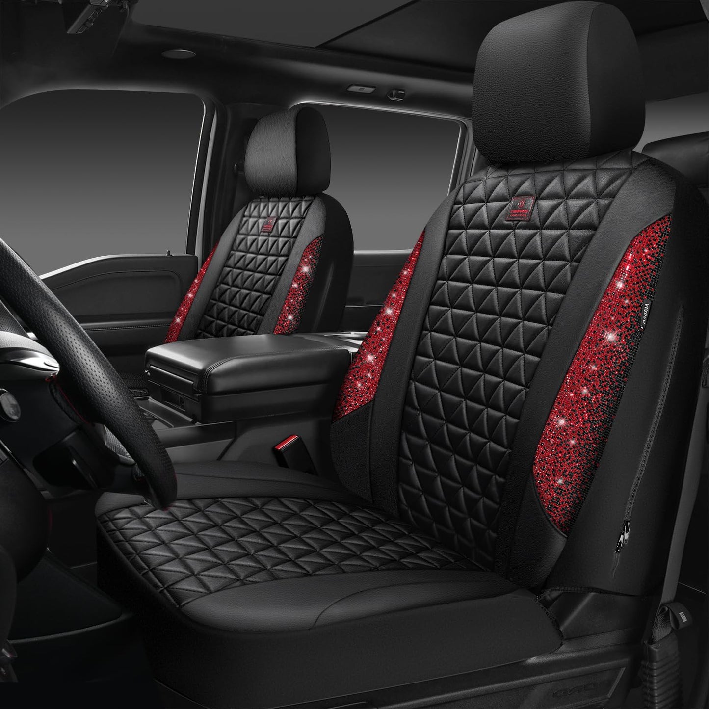 Bling Diamond Black Leather Car Seat Covers for Women and Girls