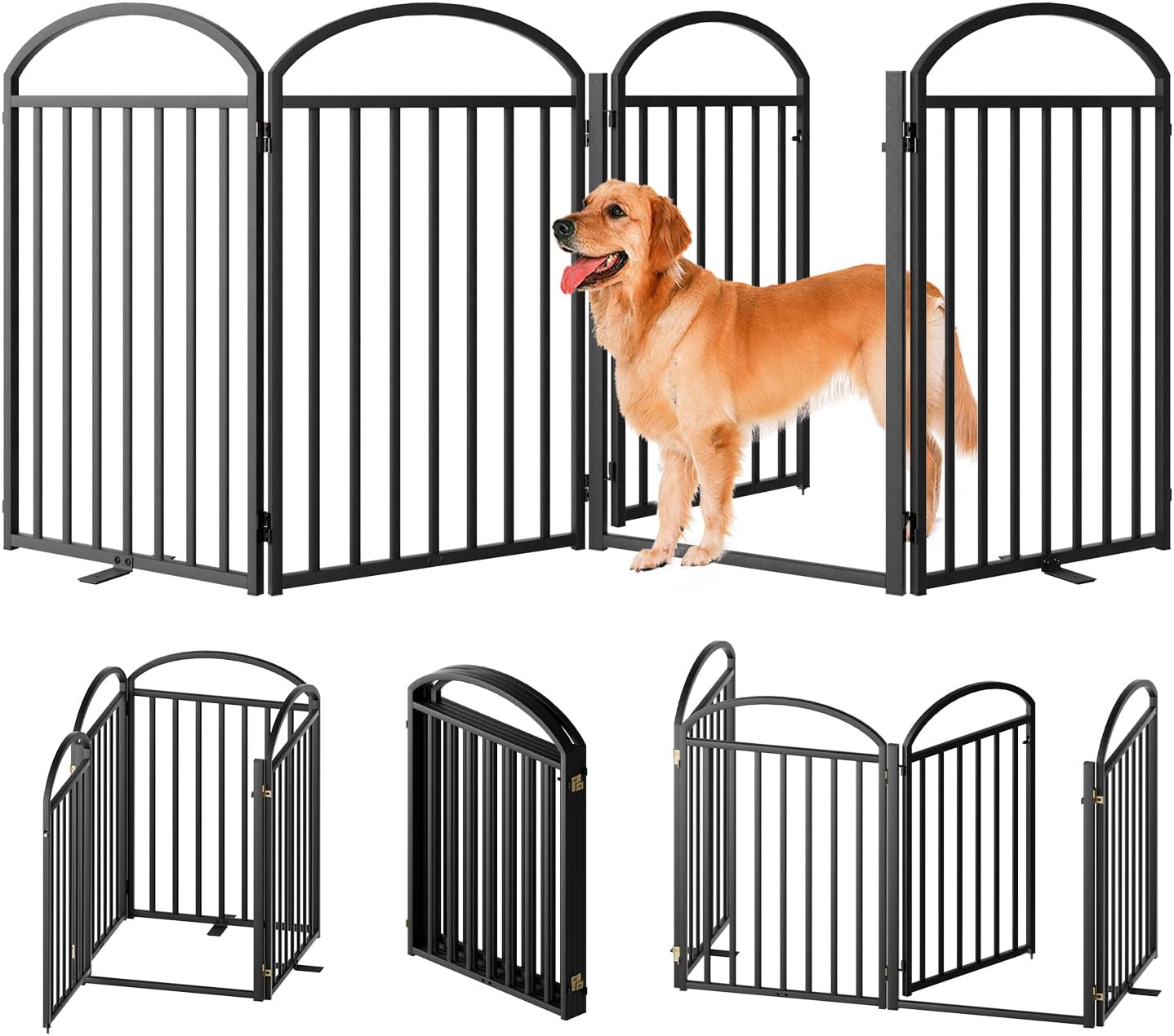4 Panel Freestanding Dog Gates with Door for Indoor & Outdoor Use