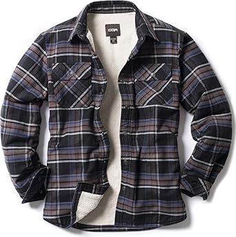 CQR Men's Sherpa Lined Flannel Shirt Jacket for Outdoor Use