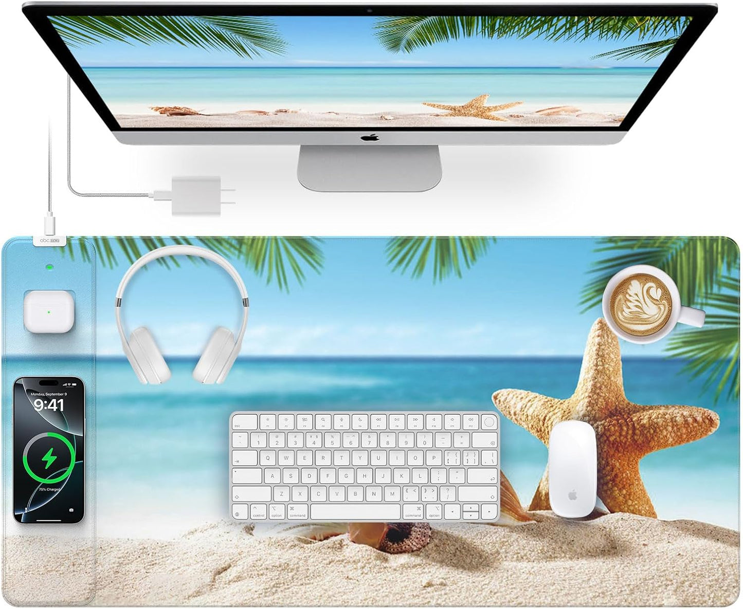 Wireless Charging Mouse Pad with 20W Adapter for Gaming Setup