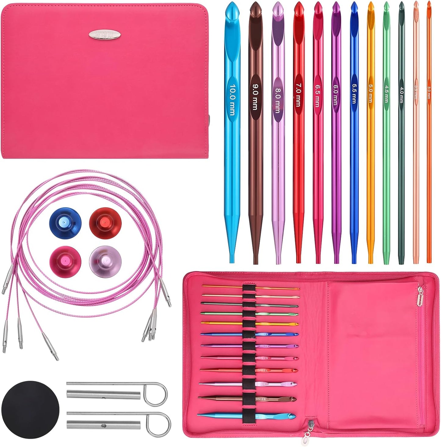 Tunisian Crochet Hooks Set with Cable - 26 PCS Lightweight Tools