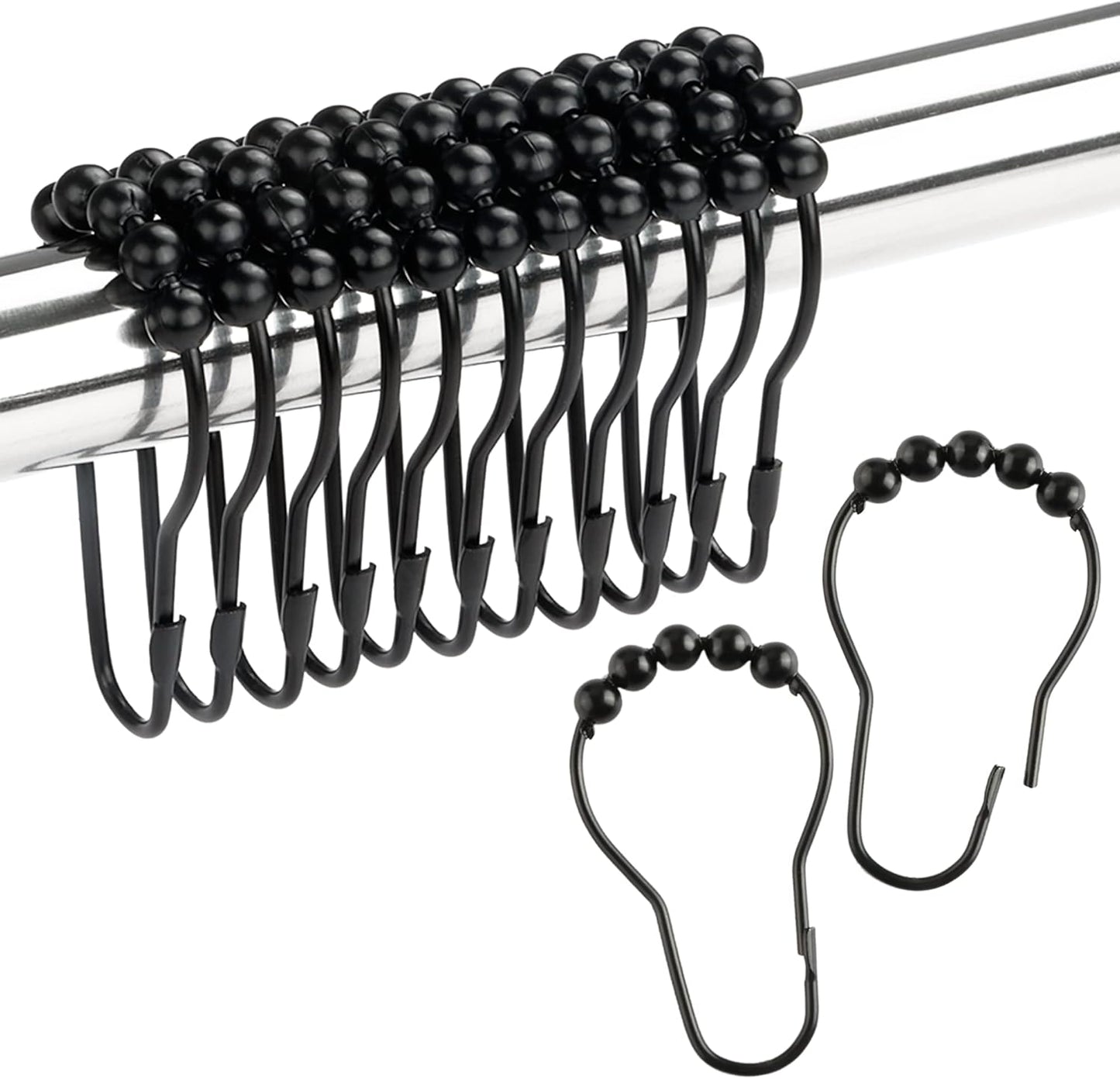 Matte Black Rustproof Shower Curtain Hooks - Set of 12