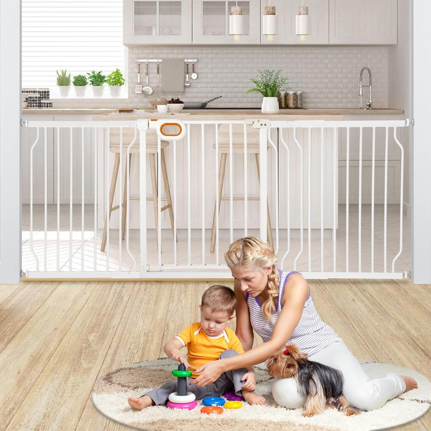 Extra Wide Adjustable Baby Gate for Stairs, White, 30.5'' Tall