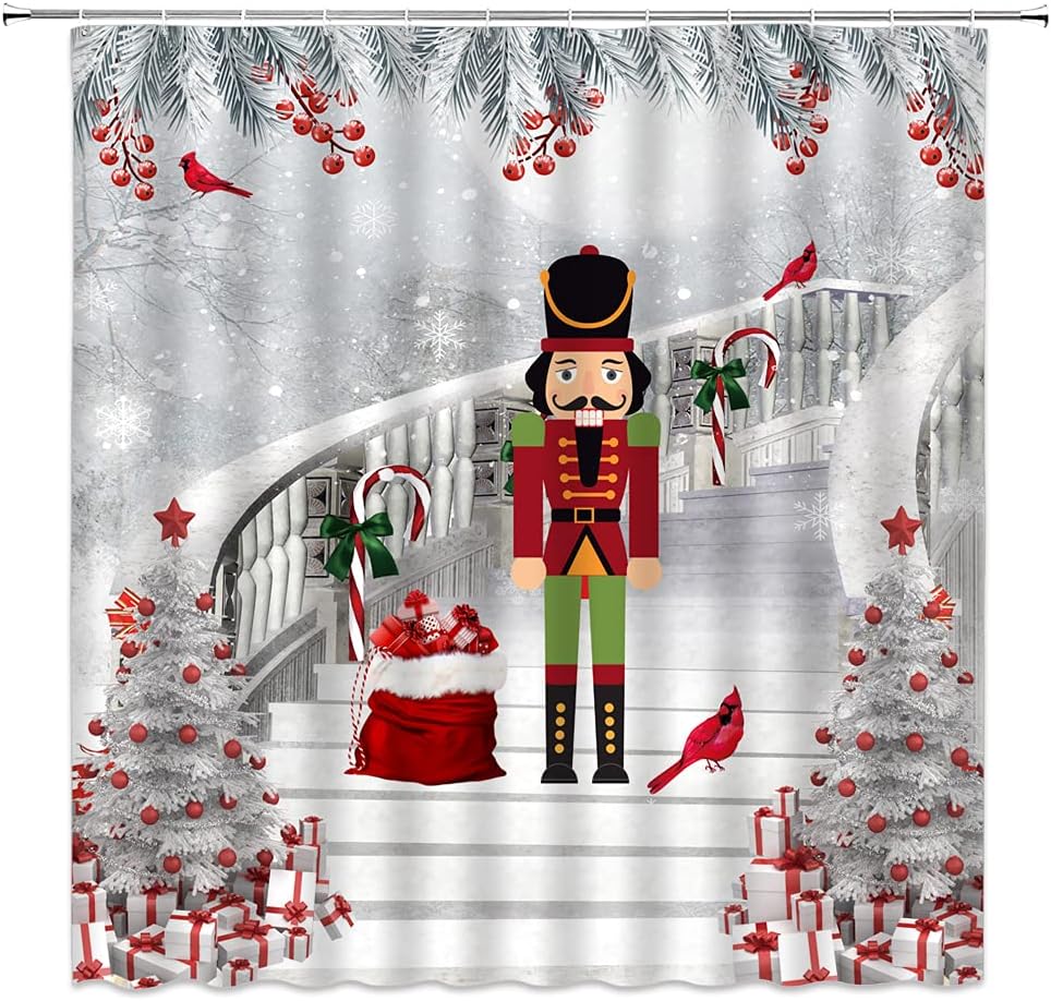 Christmas Nutcracker Shower Curtain - Festive Gray Theme