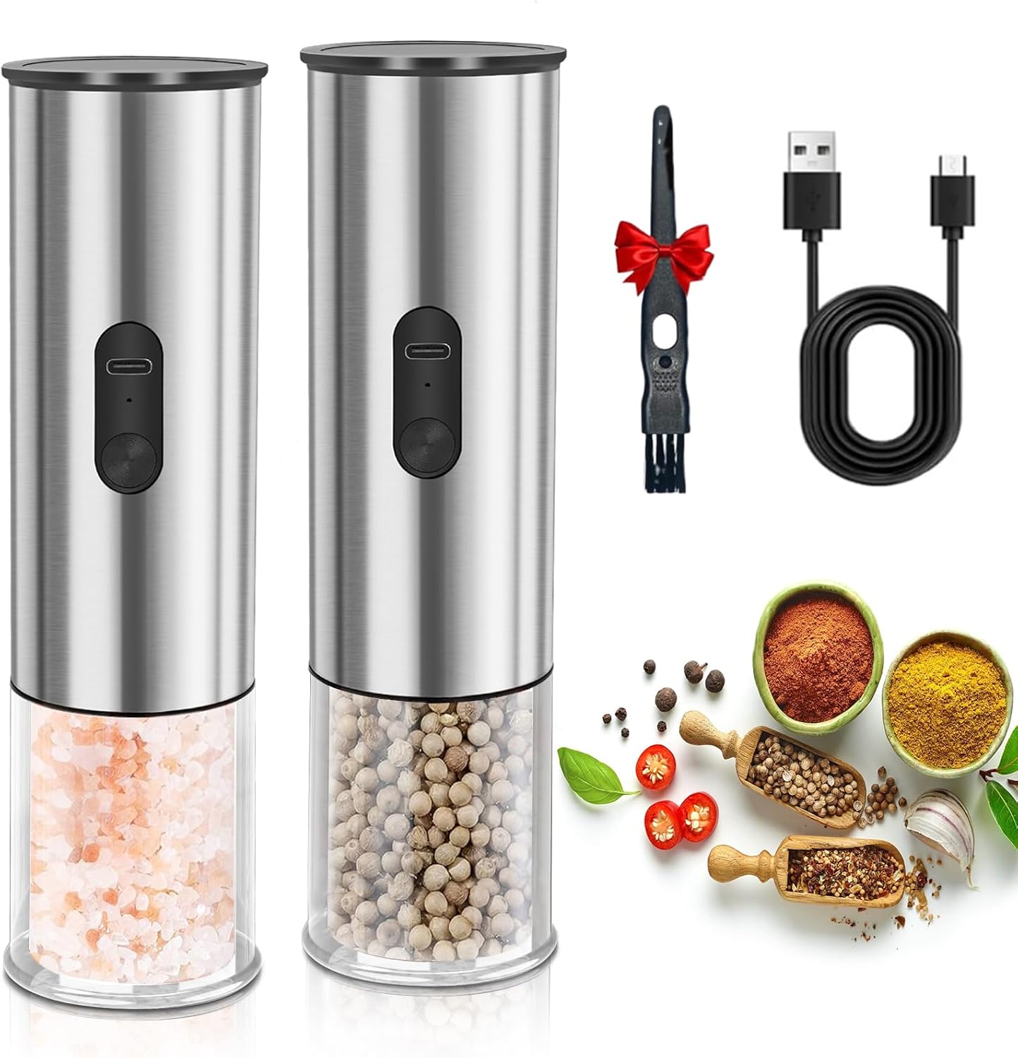 Electric Salt and Pepper Grinder Set with LED Light and Coarseness