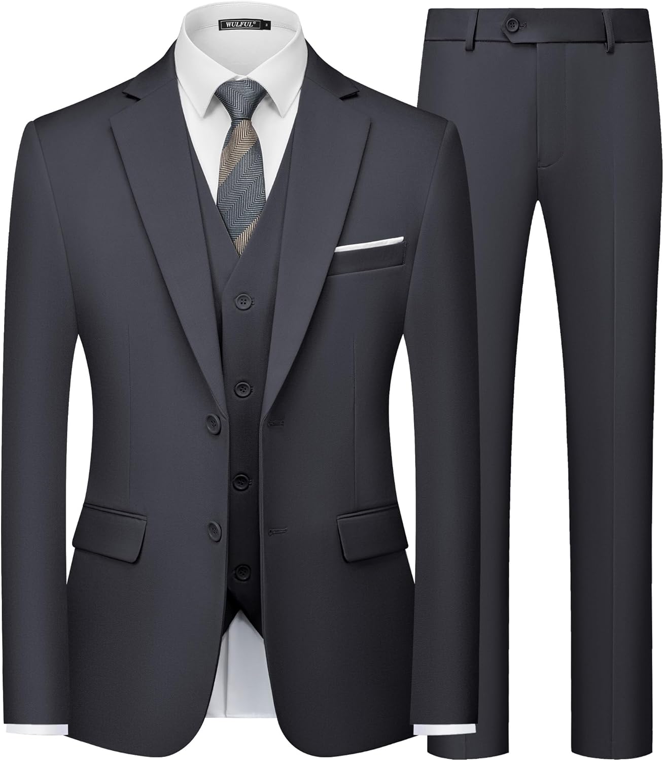 WULFUL Men's Slim Fit 3 Piece Suit Set for Weddings & Parties