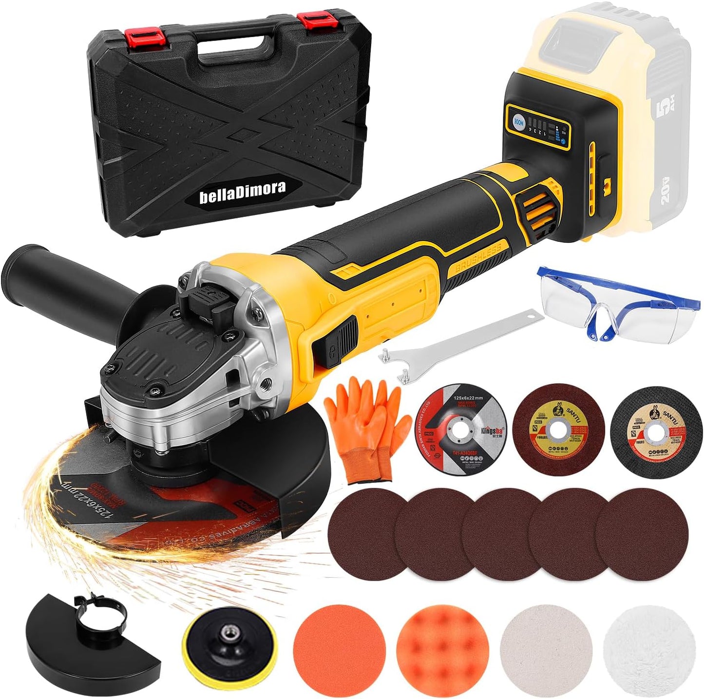 Cordless Angle Grinder with 4 Variable Speeds for Cutting & Grinding