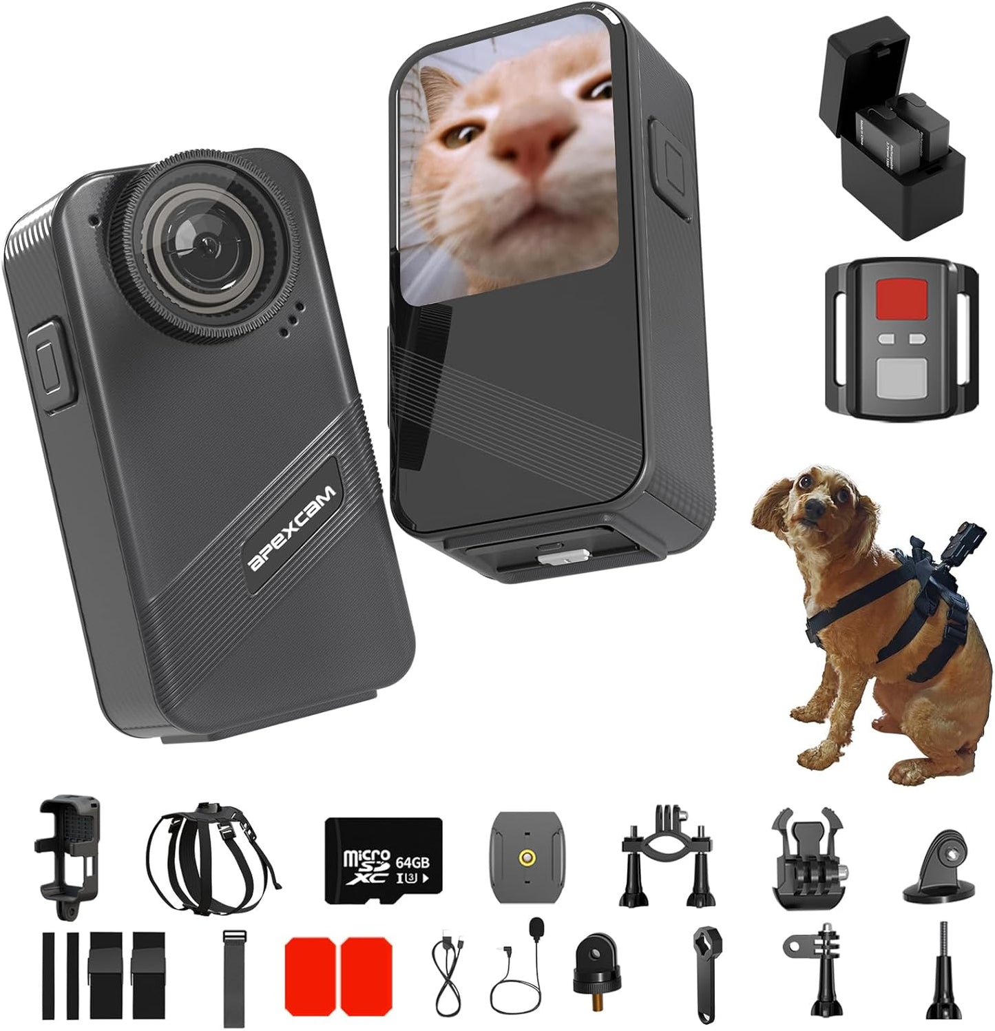 4K Pet Camera Collar with Touch Screen