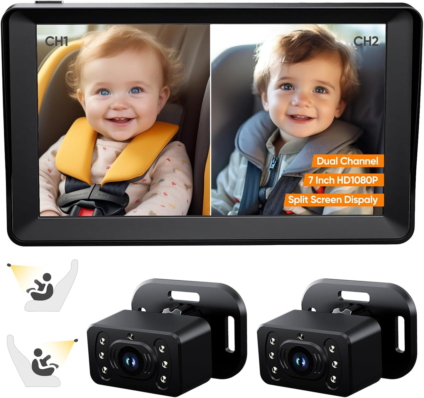 Split-Screen Dual Camera System for Baby Car Mirror