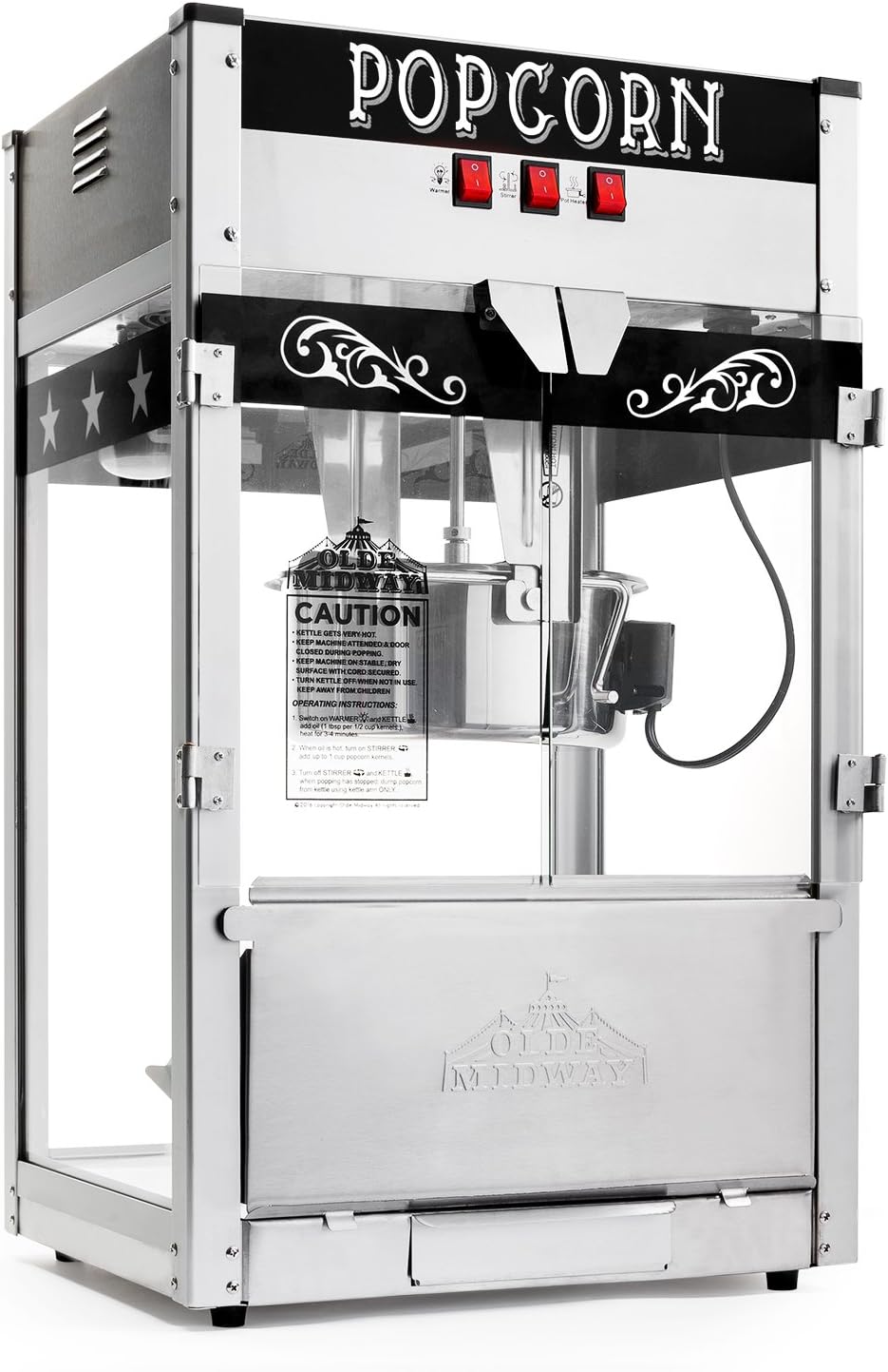 Olde Midway Black Popcorn Machine - Large 12oz Kettle