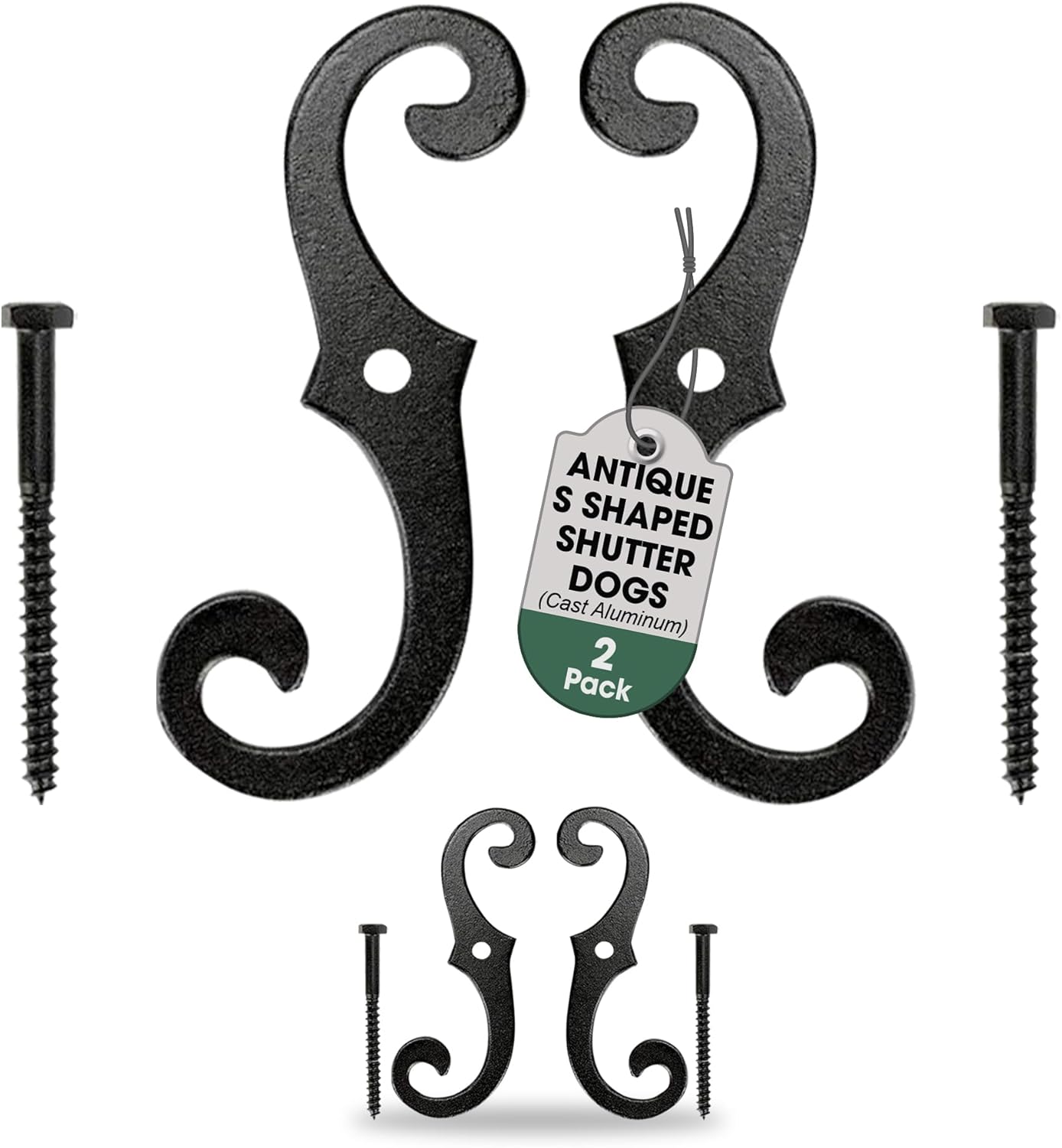 S Style Shutter Dogs Hardware - Rust Resistant Fasteners Pack of 2