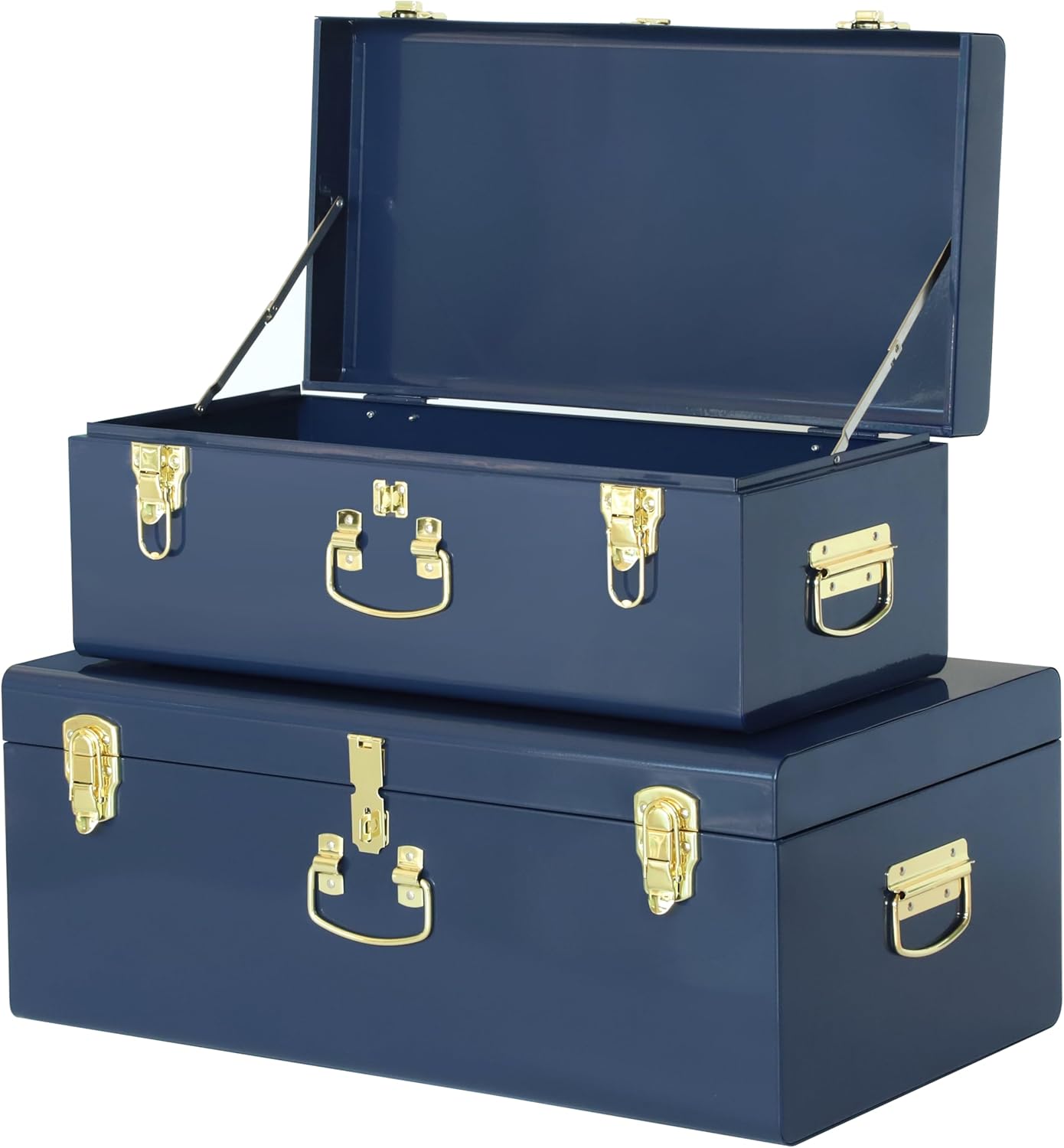 Decorative Large Metal Box Storage Trunk Chest Set of 2