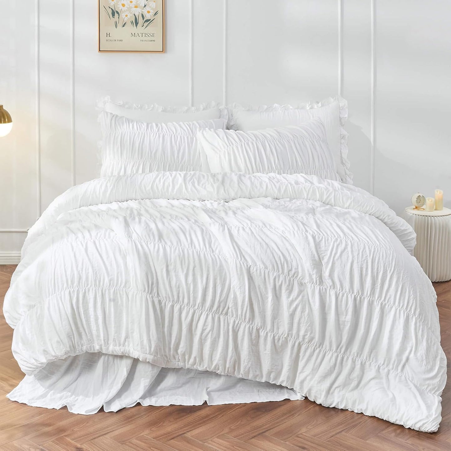 Bonlino Queen Comforter Set White Bedding for Cozy Bedrooms