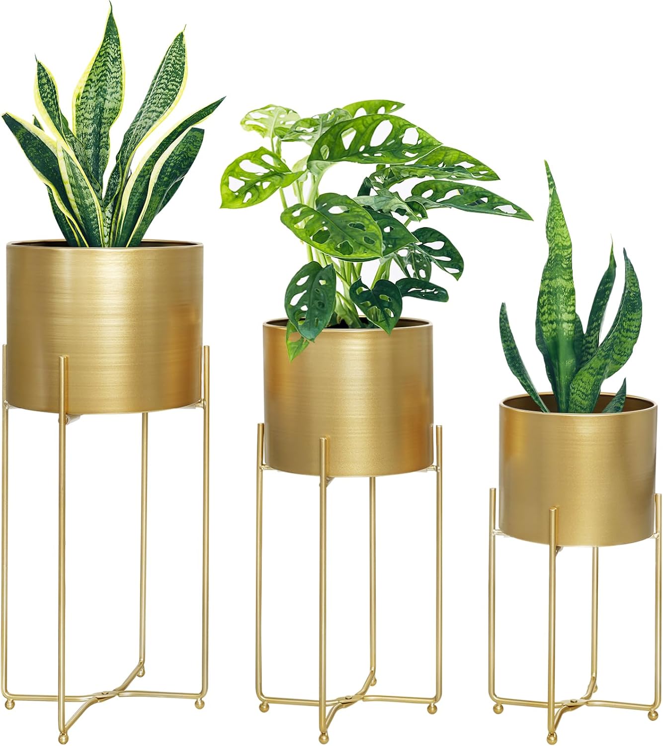 Sinolodo Gold Planters for Indoor Plants with Stands Set