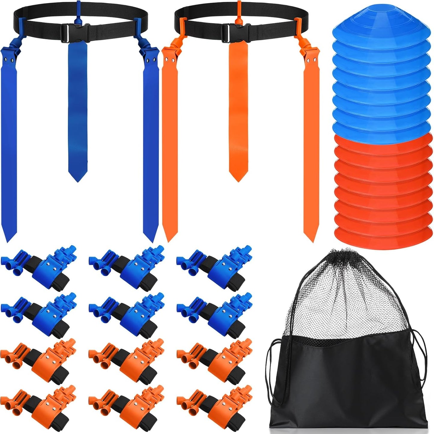 Wettarn 16 Player Flag Football Belts Set with 48 Flags and Cones