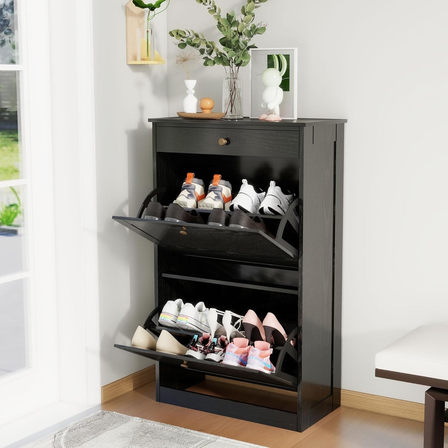 Shoe Cabinet with 2 Flip Drawers for Stylish Entryway Storage