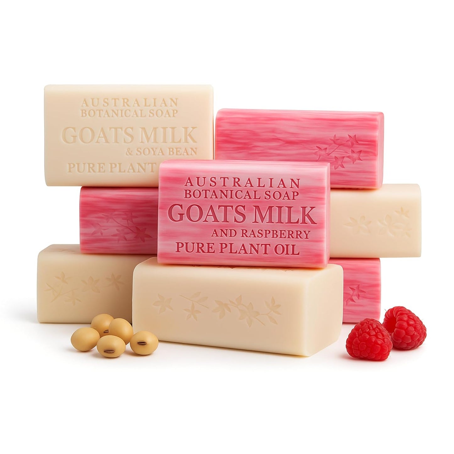 Classic Goat Milk Soap Bars with Raspberry - 8 Pack of 6.6 OZ