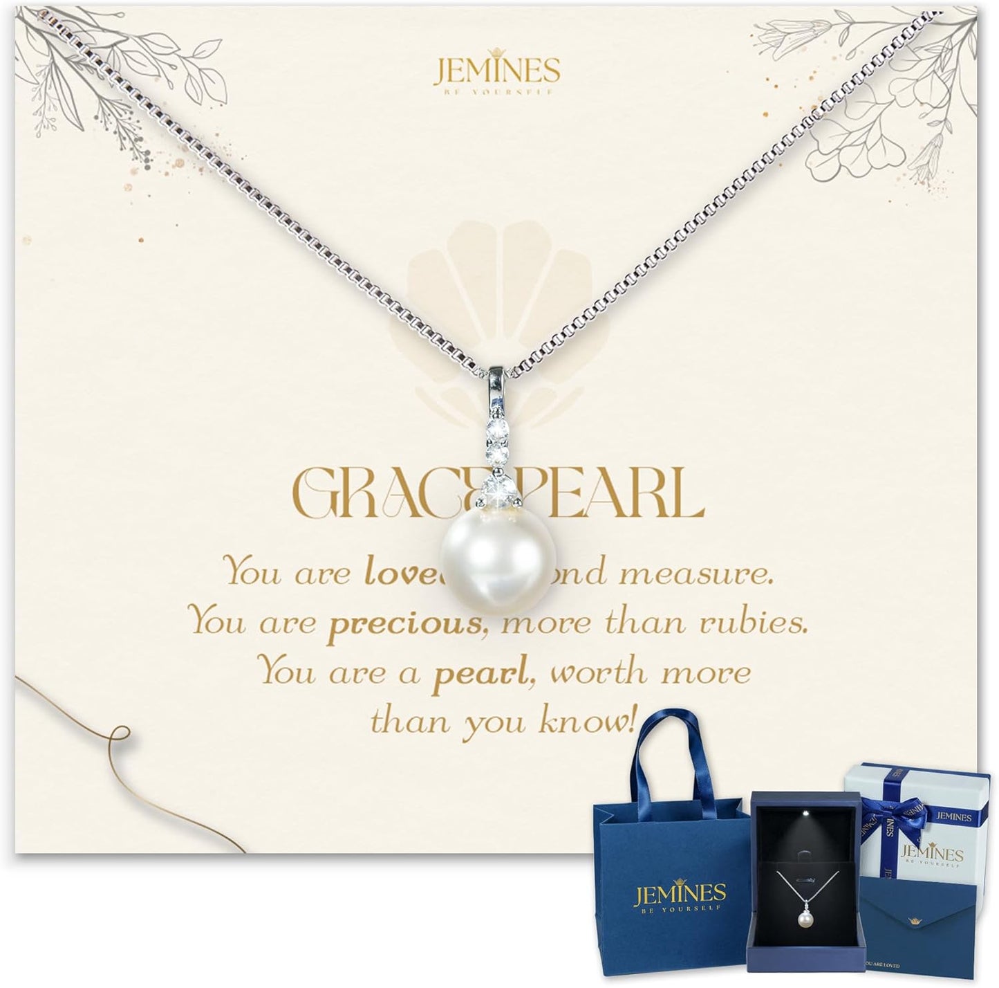 Natural Grace Pearl Pendant Necklace in 18K White Gold Plated