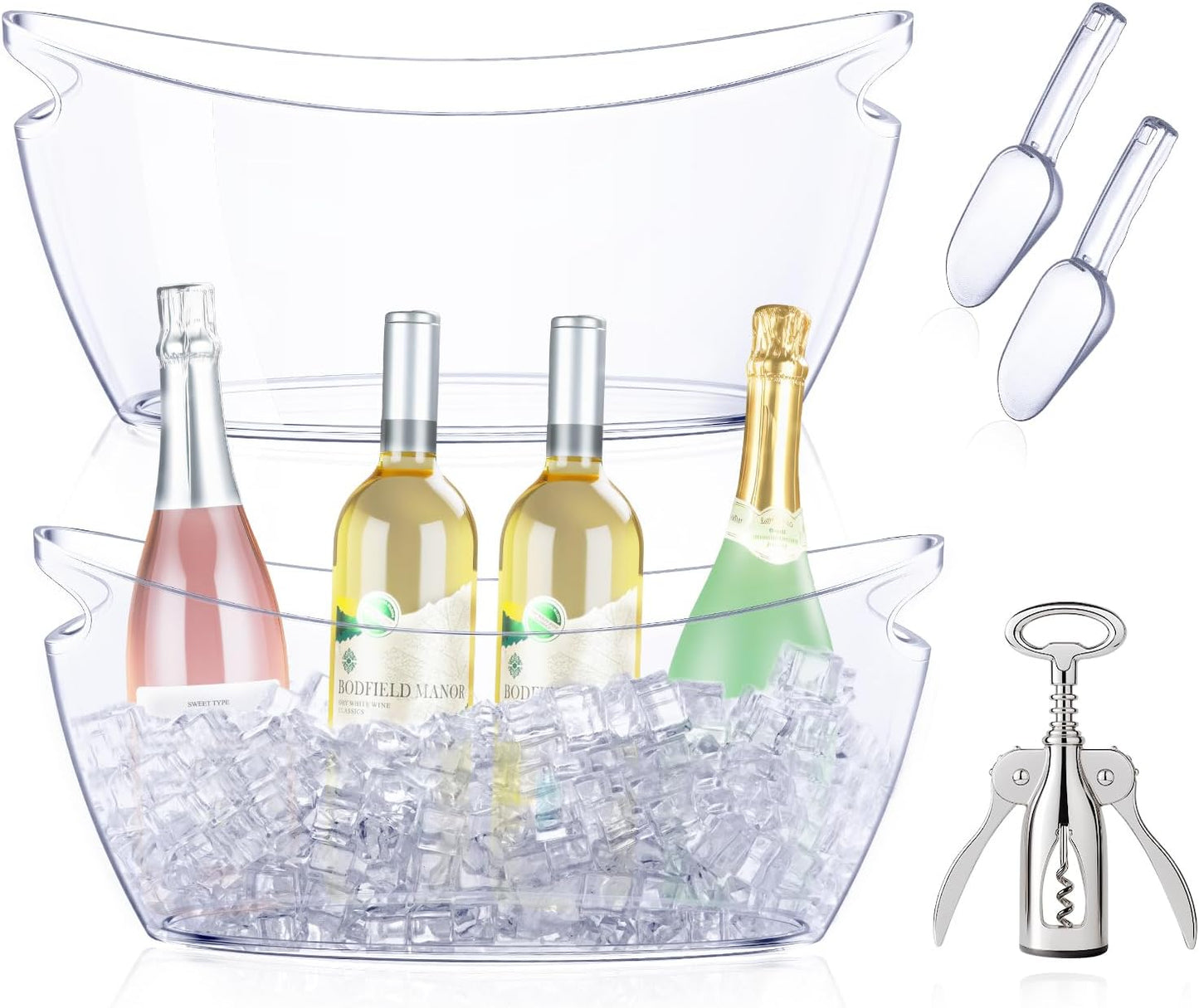 Ice Bucket for Parties, 2PCS Clear Acrylic Beverage Tubs