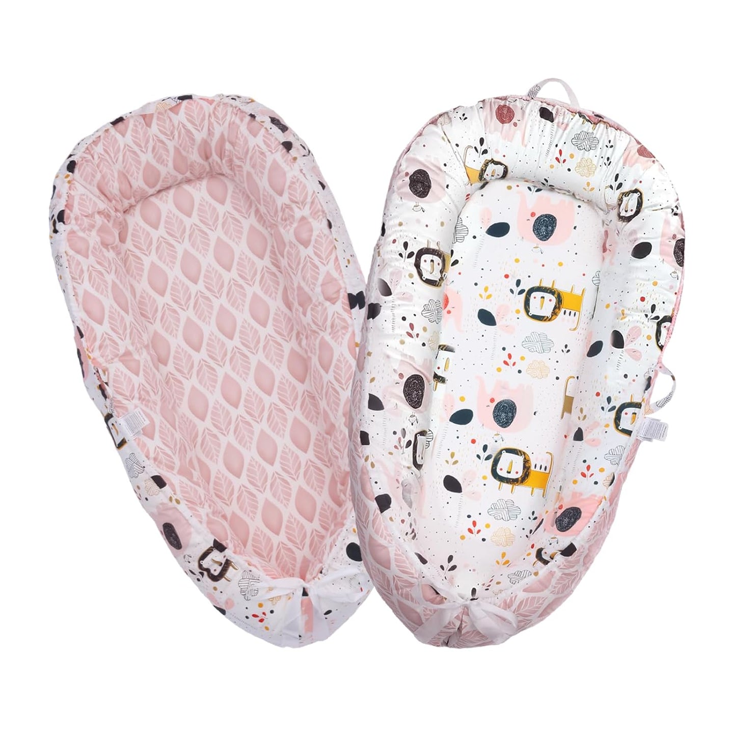 Breathable 100% Cotton Baby Lounger for Co-Sleeping, Home & Travel - Pink Lion