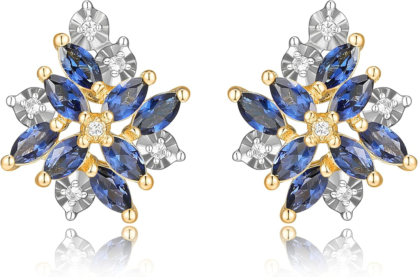 Genuine or Created Gemstone Starburst Stud Earrings in Silver