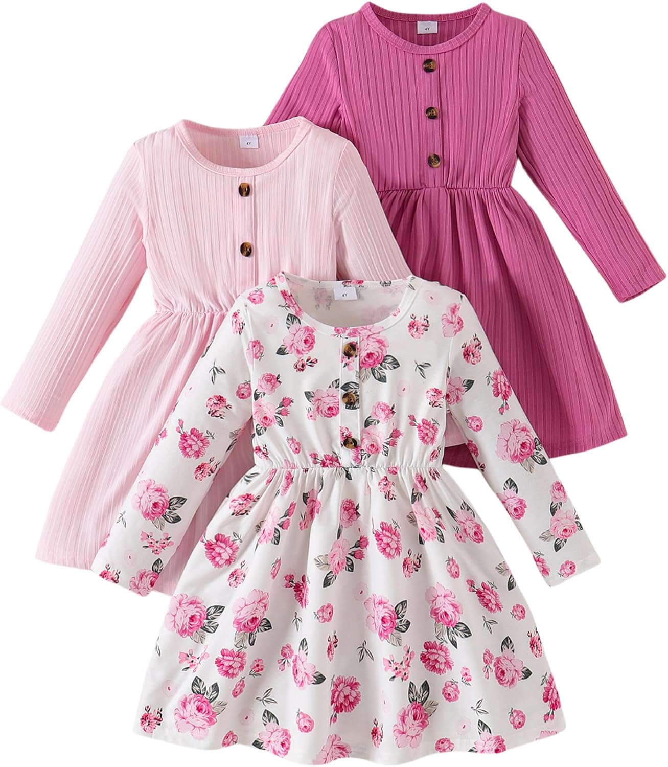 Toddler Girls Dress 3-Pack Casual Party Print Skater A-line Dress