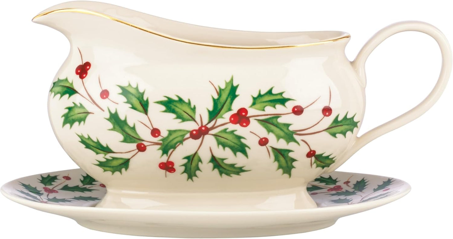 Lenox Holiday Gravy Boat and Stand for Elegant Christmas Hosting